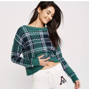Abercrombie & Fitch Wool Blend Green Plaid Pullover Sweater Medium 90s Y2K